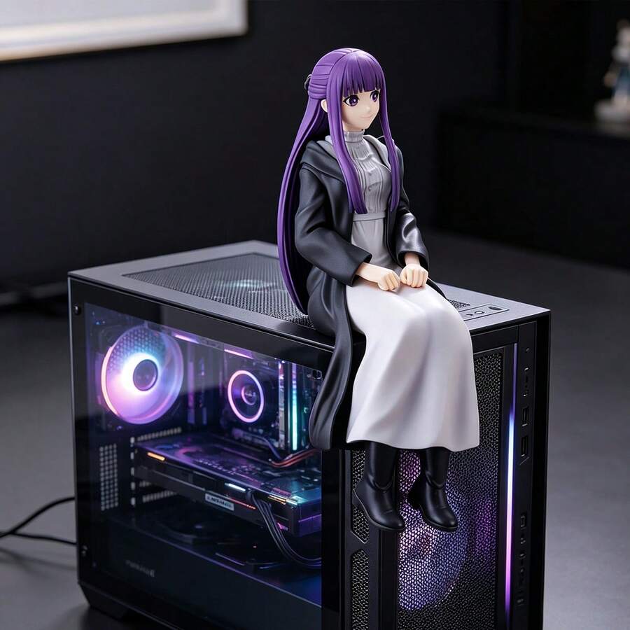 1pc Frieren Anime Figure Model Ornament, Frieren Instant Noodle Frieren Figure Anime Model Beautiful Girl 2D Desktop PC Case Ornament, Home Display Cabinet Ornament, Office Desktop Ornament - Multicolor - View 1