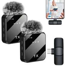 Micrófono de solapa inalámbrico compatible con iPhone & TypeC 2.4G de ultra baja latencia con reducción de ruido de un solo botón, micrófono de condensador portátil mini con múltiples modos de audio para podcasting, grabación de video, vlog, enseñanza, esencial para el regreso a la escuela, capacidad de batería 230 mAh - Negro - Ver 3