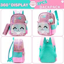3pcs/Set Girls Cute Iridescent Cat Sequin Backpack Set, Cartoon Cat School Bag With Crossbody Bag And Pencil Case - Girls Backpack - View 4