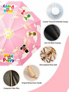 1pc Folding Umbrella, Waterproof & UV Protection, Cute Cartoon Pink, Unisex, Sun & Rain Dual Use, Black Coating UPF50+, 8 Ribs, Max The Puppy Sun Protection Parasol Bag, Suitable For Vacation Travel Camping Commuting, Cute Gift - Foldable - View 4