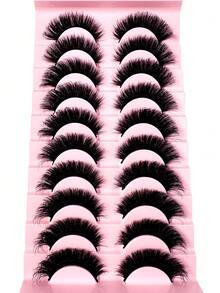 New 10 Pairs 22mm 3D Mink Fur False Eyelashes, 8D Dense Fluffy Soft Eyelash Extensions For Natural Makeup Look - 黑色 - 查看 5