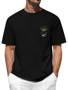 Lokale lager,marque,Lokale lager,marque,Lonya Camisetas de algodón casuales de verano para hombre, de talla grande, manga corta, cuello redondo, corte holgado, con estampado de palmeras, cam - Negro - Ver 1