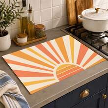 1pc 2D Flat Stove Protector Mat, Vintage Sun Pattern, Rubber Non-Slip Heat-Resistant Stove Cover Pad, Suitable For Induction Cooktop, Glass Stove, Multi-Functional Scratch-Resistant Mat, Best Choice For Oven, Washing Machine, Dryer, Kitchen Decor. - Multicolor - View 3