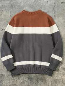 1pc Boys/Teenagers Back To School Season Simple Versatile Autumn/Winter New College Style Color Block Sweater - Brown - View 6