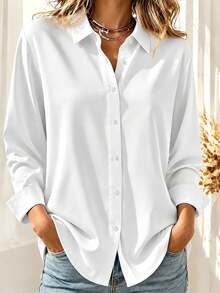 Casual Fashion Women's Long Sleeve Button-Down Shirt - White - View 1