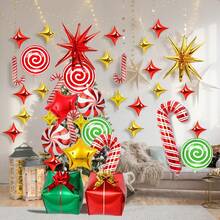 46pcs Christmas Decoration Balloon Set Red Green Gift Box Balloons Candy Cane Balloons Star Balloons Christmas Party Decor - Multicolor - View 3