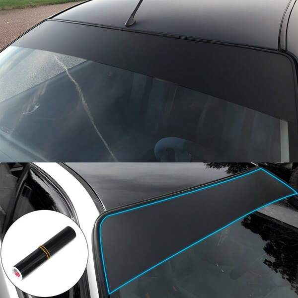 Stiker Pelindung Matahari Kaca Depan Mobil Hitam Doff 150cm, Gaya Balap, Strip Penghalang Sinar UV Anti-UV, Stiker Dekoratif Modifikasi Kaca Depan Mobil Perekat Diri
