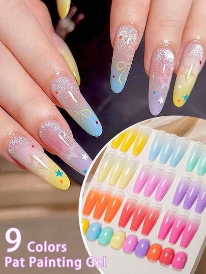 FOUR LILY Gel de Estampado de Arte de Uñas de 9 Colores, Esmalte de Uñas UV/LED Removible, Arte de Uñas Creativo de Estampado Fácil, Adecuado para Uso en Salón y Hogar