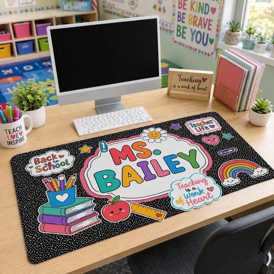 1pc Personalized Teacher Mousepad, Teacher Desk Mat, Composition Book Desk Mat With Name, Teacher Gift, Back To School Teacher Appreciation Gift - Style 1 - View 1