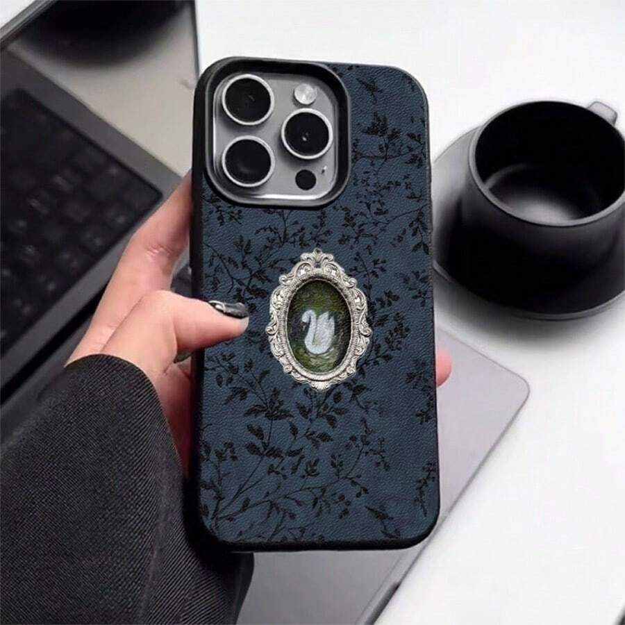 1件 TPU 材質海軍藍深色圖案天鵝油畫設計手機殼,適用於 iPhone 17 Pro Max/17/16 Pro Max/15/13/12/11/S20 FE/A15/S24/A55/Note 11/Note 12/Note 13 Pro,全包防摔軟殼保護套 - 黑色 - 查看 1