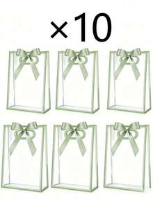 10 pièces/5 pièces/1 pièce Sacs cadeaux en plastique transparent avec bordure en ruban de satin vert, sacs de transport pour emballage de cadeaux de fête, rangement et organisation d'articles, convient pour les mariages, les célébrations d'anniversaire, les fêtes à thème, les enterrements de vie de jeune fille, les pendaisons de crémaillère, les événements à thème vintage, les anniversaires, les célébrations de la rentrée scolaire, les douches de mariée - Taille unique - Voir 15