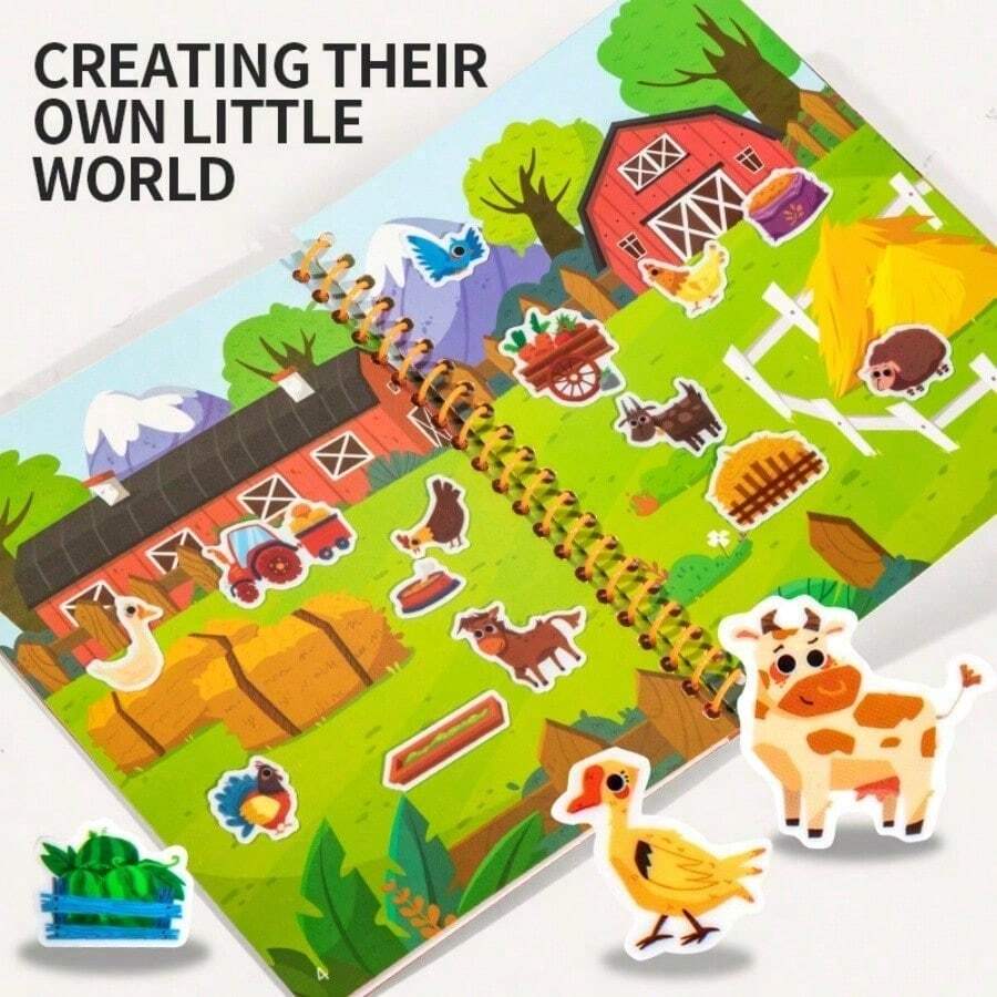 Reusable Jelly Sticker Book For Kids, Quiet Busy Activity Toy With Farm/Vehicle/Princess Scenes, Portable Travel Game For Car And Airplane, Montessori Educational Gift For Toddlers 3+ - Green - View 1