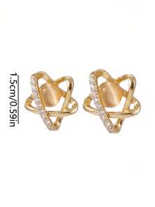 1pc Teen Niche Design Cat Eye Geometric Pentagram Earrings, Fashion Minimalist, Light Luxury Style, Eye-Catching Ear Jewelry - Multicolor - View 4