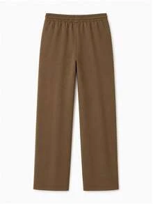 Men's Casual Faux Suede Wide-Leg Drawstring Pants, Loose Fit Elastic Waist Straight-Leg Trousers For Fall & Winter - Brown - View 7
