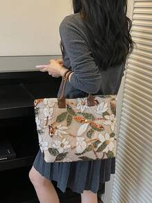 新款大容量 PVC 亮片花卉刺繡托特包 休閒度假風手提包 沙灘包 適合海邊度假 女款時尚手提包 - 咖啡棕 - 查看 4