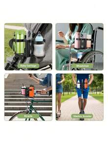 3-In-1 Folding Cup Holder And Phone Mount – Universal Bottle Holder, Compatible With Bugaboo/Nuna/Doona Strollers, Wheelchairs, Bicycles, Walkers And Scooters - Multicolor - View 6
