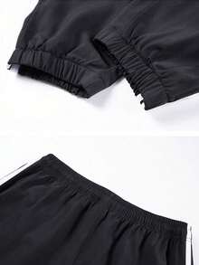 Men's Plus Size Outdoor Striped Drawstring Waist Pocket Casual Fashion Straight Leg Long Pants, Spring/Autumn, Minimalist Versatile - Black - View 5