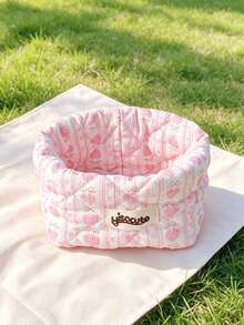 Cute Foam Quilted Desktop Items Storage Bucket Bow&Heart Print Makeup Basket Folding Floral Print Cosmetics Bag Household Sundries Storage Basket - Multicolor - View 9