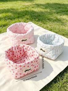 Cute Foam Quilted Desktop Items Storage Bucket Bow&Heart Print Makeup Basket Folding Floral Print Cosmetics Bag Household Sundries Storage Basket - Multicolor - View 10