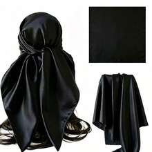 1pc Solid Color Silk Square Scarf, Multi-Functional Silk Scarf - Black - View 6