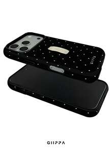 GIIPPA 1pc Black Background With White Polka Dot Design, Phone 17 Pro Max Finger Strap Phone Case, Compatible With Phone 16 Pro Max, 15 Pro Max, 14 Pro Max, Korean-Style High-End Fashion Fun Phone Case, Compatible With 11/12/13/14/15/16 Pro Max Plus, Elegant Design Suitable For Men And Women, Perfect Gift For Girlfriend On Christmas, Valentine's Day, Easter, Wedding Season And Birthday! - Black - View 3