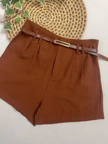 Marrant Shorts With Belt And High Waist Pocket - 駝色 - 查看 2