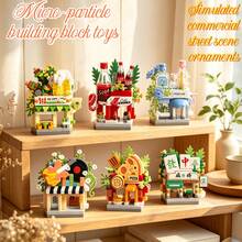 6pcs Mini Commercial Street Scene Micro Particle Building Blocks Toy Set With Gift Bag, ABS Resin Material, DIY Handmade Educational Stress Relief Toy, Desktop Warm Healing Decor, Suitable For Building Block Enthusiasts, Window Display, Entryway Decoration. Birthday Party Halloween Thanksgiving Christmas Eid Back To School - Multicolor - View 2