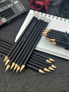 1盒裝（12支黑色2B鉛筆附橡皮擦與1個鉛筆削筆器）舒適握感、書寫順暢，適用於辦公文具、學生美術課、素描鉛筆，考試必備可擦拭鉛筆，返校季文具 - 彩色 - 查看 2
