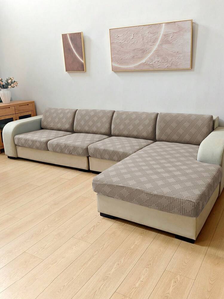 1 pieza Funda de cojín de asiento de sofá de unicolor con alta elasticidad, desmontable y lavable a máquina, de jacquard, adecuada para sala de estar, funda de cojín de asiento de sofá de poliéster, funda de respaldo - Camel - Añade 8