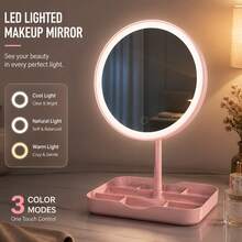 Espejo de maquillaje LED con luz de 3 colores & 3 niveles de atenuación, CRI 95 alta reproducción de color, control táctil, con base de almacenamiento, recargable por USB, 500mAh - BS-06 - Ver 12