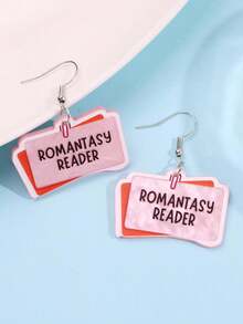 1對創意趣味時尚可愛精緻粉色ROMANTASY READER耳環 女士日常珠寶 - 彩色 - 查看 2