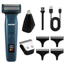 WEEME 3 In 1 Men Grooming Kit, Electric Foil Shaver Hair Clipper Nose Trimmer Set With 4 Guide Combs USB Rechargeable LED Digital Display, Available In Black/Gray/Blue - View 12