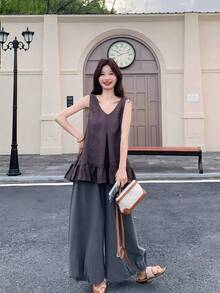 Korean Style Loose Fit Slimming Linen Lantern Casual Long Pants, Suitable For Spring And Autumn - Grey - View 8
