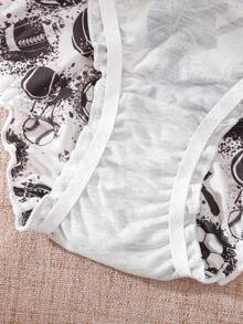 3pcs/Pack Soccer Print Plus Size Women's Panties, Frill Trim Bow Thin Comfortable Mid-Waist Triangle Underwear - Multicolor - View 7
