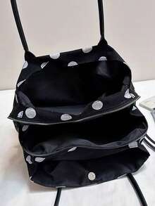 3-Compartment Linen Canvas Tote Bag, Large Capacity Commuter Handbag, 2026 New Bucket Bag - Black - View 9
