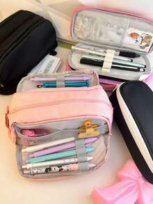 Large Capacity Pencil Case 4 Compartments,Pencil Pouch With Zipper Portable Handle For Teens Adults Aesthetic Pencil Bag Stationery Organizer... - Multicolor - View 4
