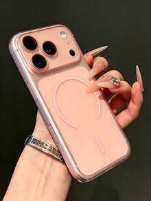 Pink Semi-Transparent Magnetic Phone Case, Compatible With 17Pro Max/17Pro/17/16Pro Max/16/15Pro Max/14Pro Max/13/12Pro Max/12/12Mini/11Pro Max/11Pro/11/7/8/SE/16e/7P/X/XR/Xs Max, Full Lens Coverage Shockproof Protective Case, Daily Essential - Pink - View 3