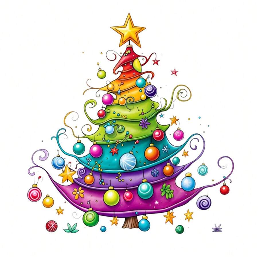 1/2/3pcs Rainbow Gradient Rolled Edge Christmas Tree Iron-On Patch, Cute Colorful Ball & Star Christmas DIY Print, Suitable For T-Shirt, Sweatshirt, Canvas Bag, Pillow - Multicolor - View 1