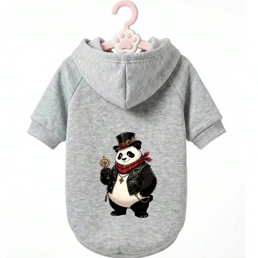 Eye-Catching Hoodie With Skull Chain Panda Print For Dogs, Fashionable Clothing For Pets - Grey - View 1