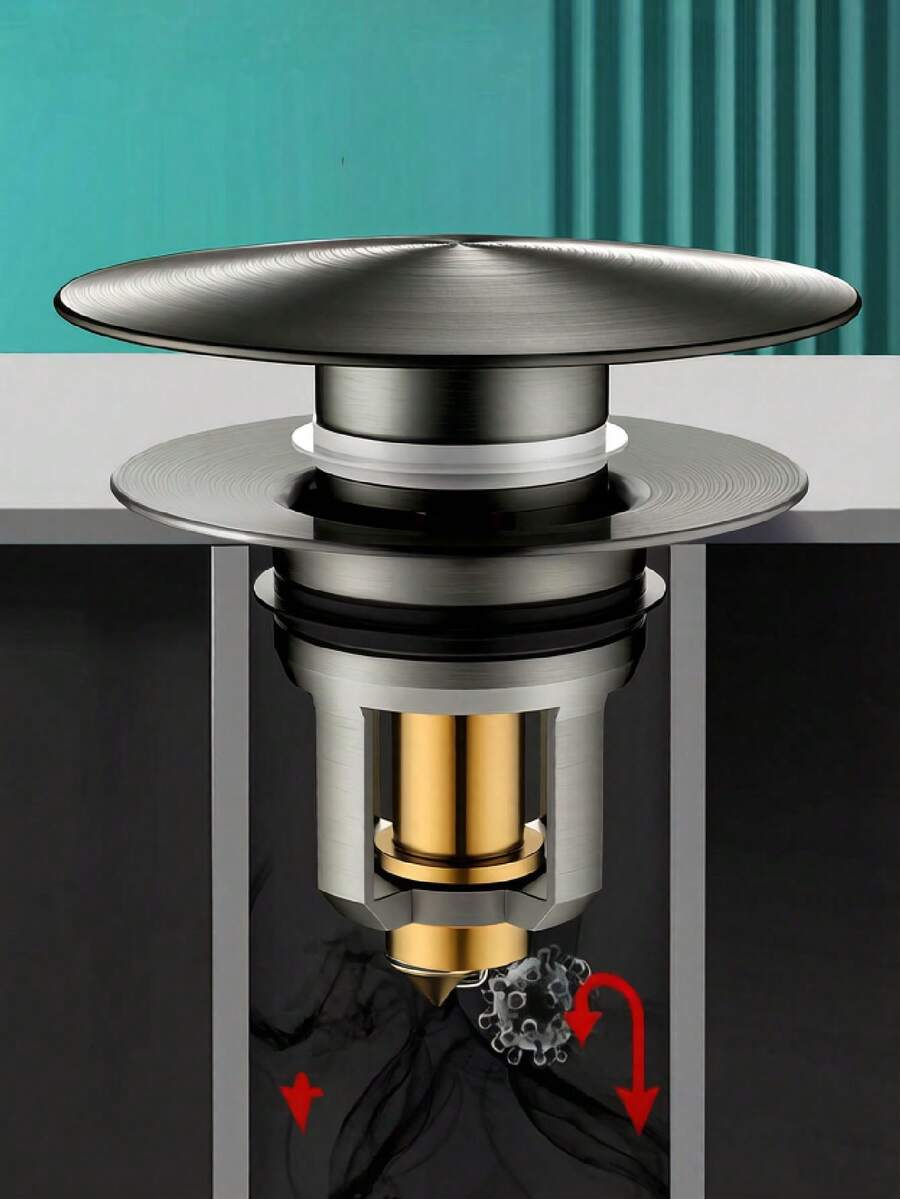 Universal Bathroom Sink Pop-Up Drain Plug, Stainless Steel Push-Type Converter, Rust-Proof Sink Faucet Leak-Proof Plug, Drain Plug And Filter 2-In-1, Black