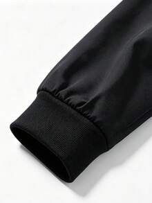 Jaket Kerah Baseball Pria AHTELB, Dua Kantong Resleting, Hitam Sporty, Musim Semi/Gugur - Hitam - View 4