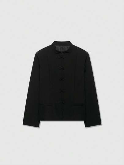 Chaqueta Blazer de Mujer con Cuello Alto y Botones de Rana Chinos para Desplazamientos