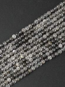 1 Strand Round Black Rutilated Quartz Natural Stones Loose Accessories Beads For Jewelry Making Bracelet Necklace Diy Clothing Decoration Making 3 4mm - Multicolor - View 4