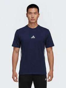 Adidas Men's M 3S SJ Short Sleeve Knit Collarless T-Shirt TJE6399 - Blue - View 1