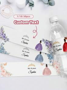 1/10/30pcs Personalized Water Bottle Labels | Customizable Text Custom Packaging Stickers - Capture The Moments Of 16th Birthday Party. These Labels Come In A Variety Of Styles, Perfect For Decorating Water Bottles In The Party Beverage Area, Suitable For Birthday Parties, Anniversaries - Multicolor - View 1