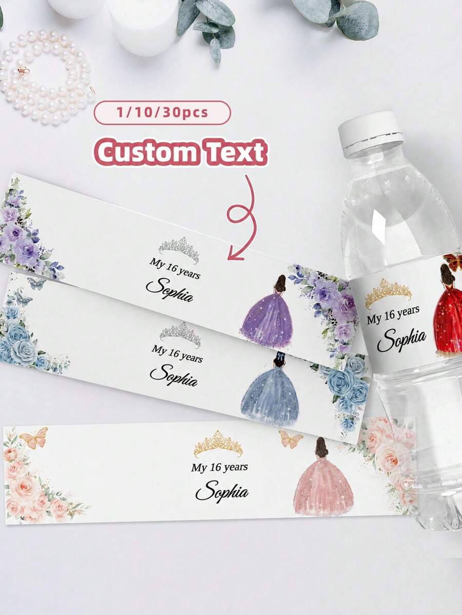 1/10/30pcs Personalized Water Bottle Labels | Customizable Text Custom Packaging Stickers - Capture The Moments Of 16th Birthday Party. These Labels Come In A Variety Of Styles, Perfect For Decorating Water Bottles In The Party Beverage Area, Suitable For Birthday Parties, Anniversaries - Multicolor - View 1