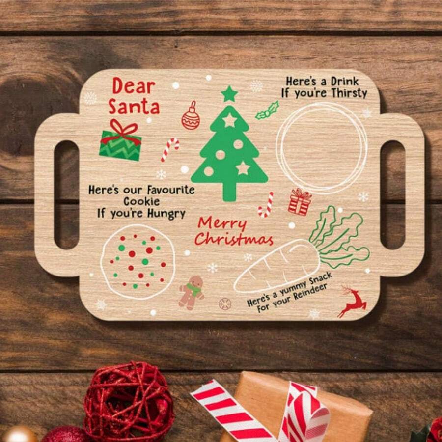 2D Flat 1pc, Vintage Christmas Tray Board - Featuring Santa Claus, Merry Christmas Text, Candy Cane Pattern - Artificial Wood Holiday Decor, Suitable For Tabletop, Mantel Or Gift - Holiday Cookie And Beverage Tray - Christmas Centerpiece, Christmas Decoration, Seasonal Home Decor, Classic Holiday Design, Durable Holiday Decor, Home Entertainment Accessory, 2D Flat