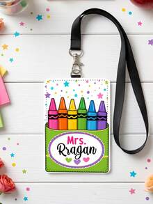 1pc Custom Teacher Name ID Badge Holder Lanyard,Personalized Pencil Apple Bow Crayon Doodle Card Sleeve,Teacher Appreciation Gift,Back To School Gift - Multicolor - View 9