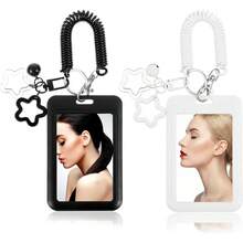 2pcs Star Bell Photo Card Holder Keychain With Spring, PVC Material Photo Card Holder Keychain, 4.33x2.67 Inch Idol Photo Display Storage Holder, ID Card Protector With Star Bell Pendant - Black White - View 1