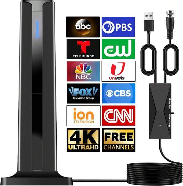 1-Pack 7.0 IN 2026 HDTV Antenna, 360° Long Range Digital Antenna With Stick Base, Plug & Play For Smart TV/Free Local Channels